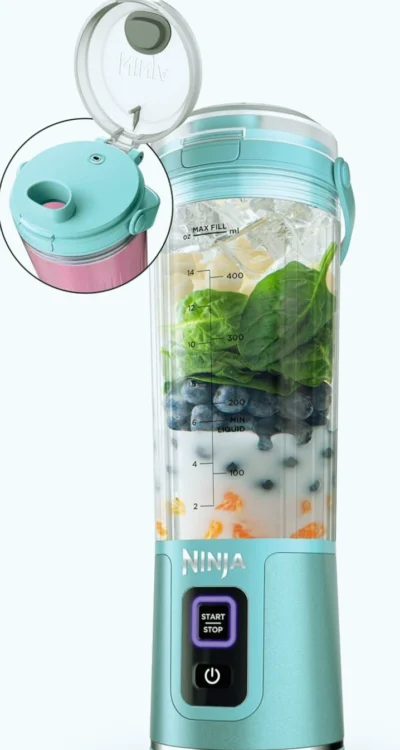 Ninja Blast Cordless Portable Blender – USB-C Rechargeable, 18oz Smoothie Maker, BPA-Free Leakproof Travel Blender (Aqua)